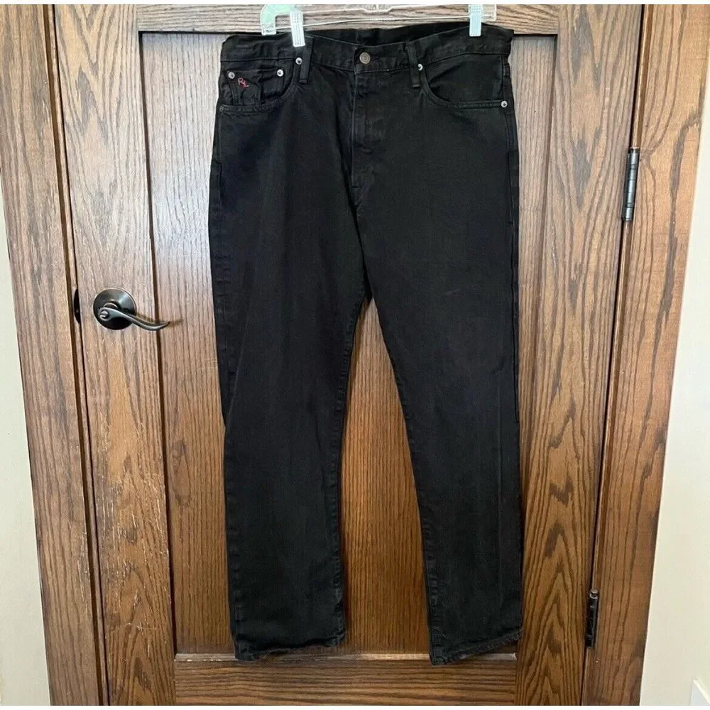 Polo Ralph Lauren Men's Jeans Black Denim Hudson Relaxed Straight 32x32 Logo EUC